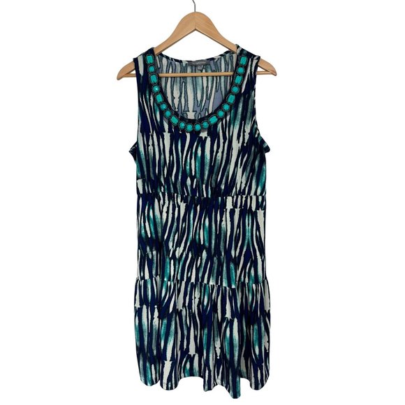 Size XL X-LARGE‎ TURQUOISE EMBELLISHED NECKLINE SUMMER DRESS Wedding Vacation - Picture 5 of 5